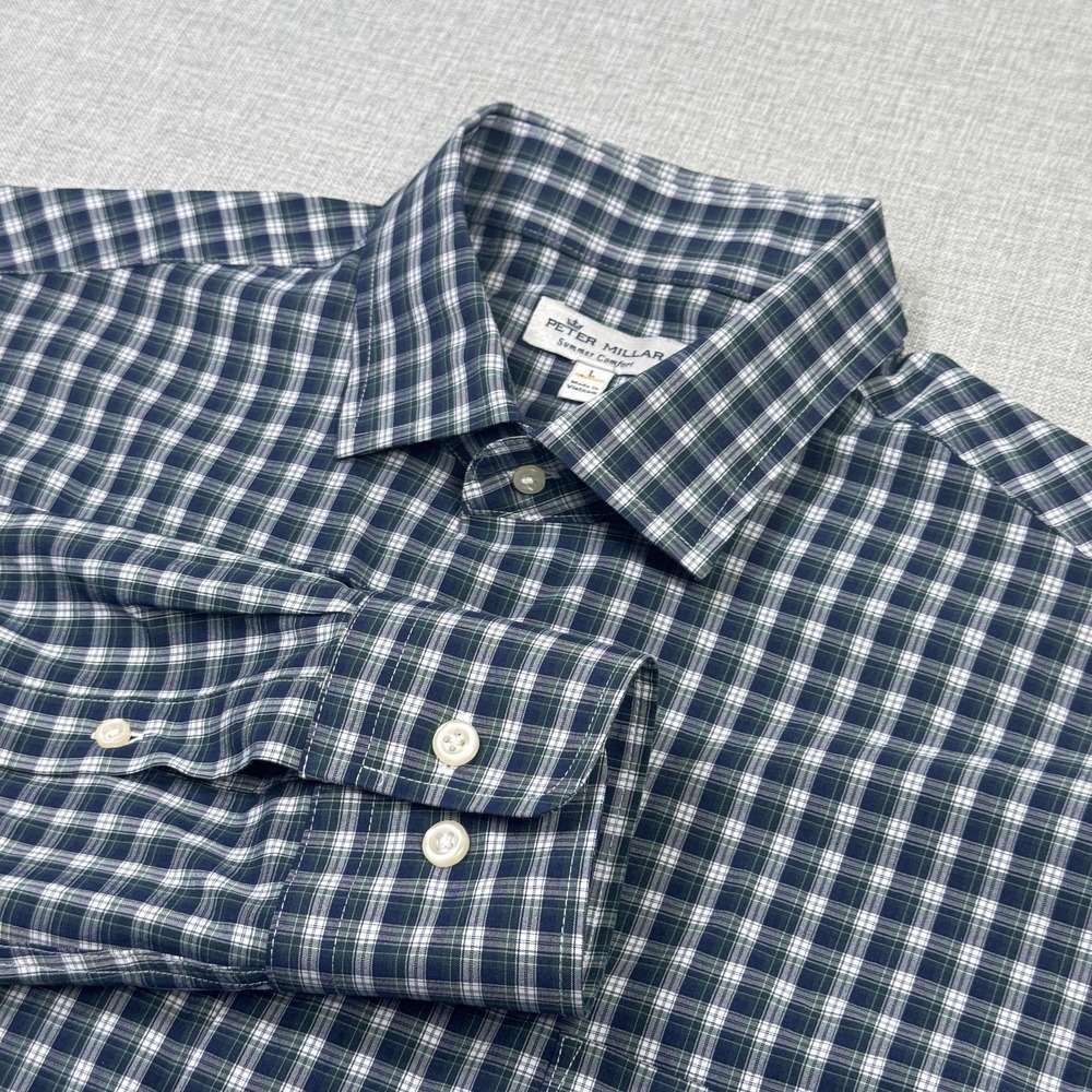 Peter Millar Summer Comfort Button-Up Shirt Mens L Multicolor Long Sleeve Plaid